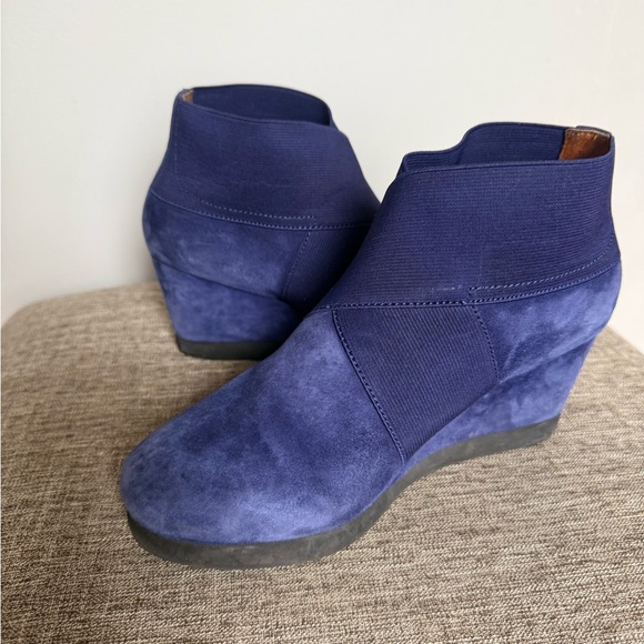 gentle souls Shoes - gentle souls Navy Suede Wedge Ankle Boots